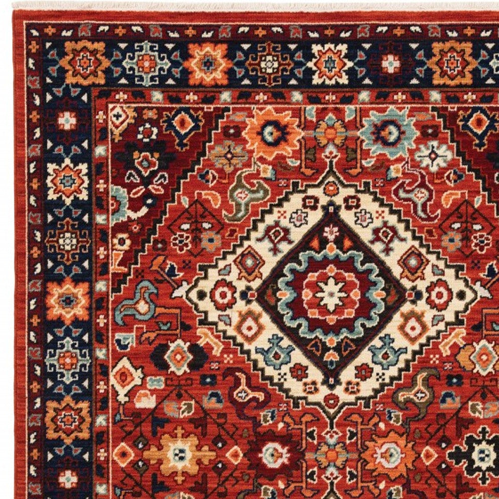 2' X 3' Red Blue Machine Woven Oriental Indoor Area Rug-Area Rugs-DECOROLALA