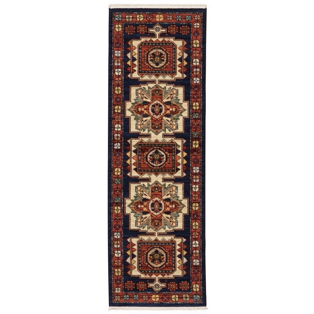 2' X 3' Red Blue Machine Woven Oriental Indoor Area Rug-Area Rugs-DECOROLALA