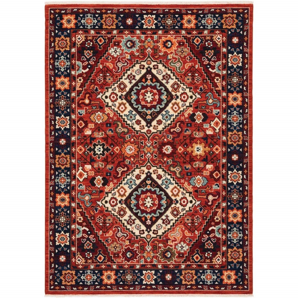 2' X 3' Red Blue Machine Woven Oriental Indoor Area Rug-Area Rugs-DECOROLALA