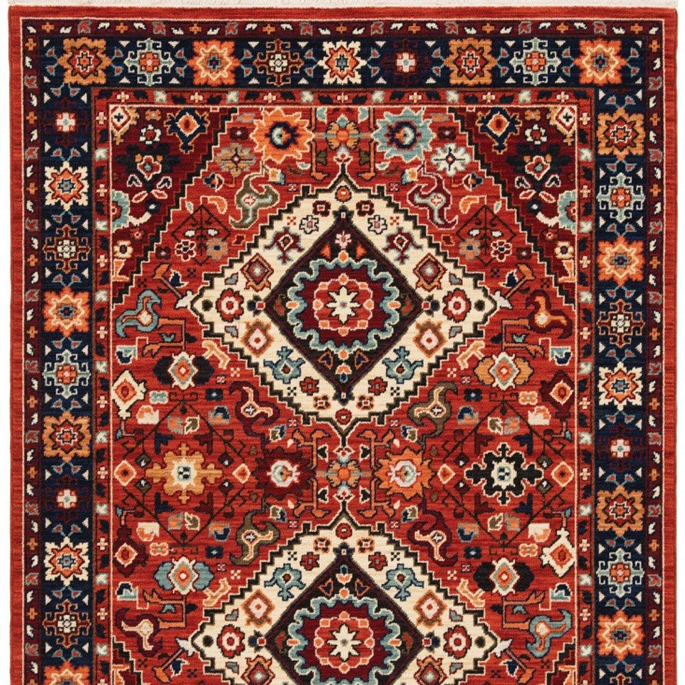2' X 3' Red Blue Machine Woven Oriental Indoor Area Rug-Area Rugs-DECOROLALA