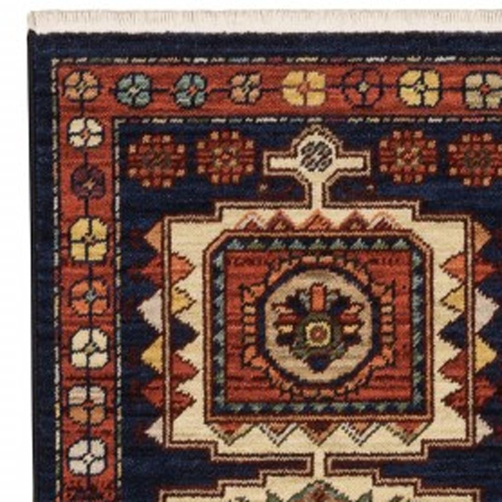 2' X 3' Red Blue Machine Woven Oriental Indoor Area Rug-Area Rugs-DECOROLALA