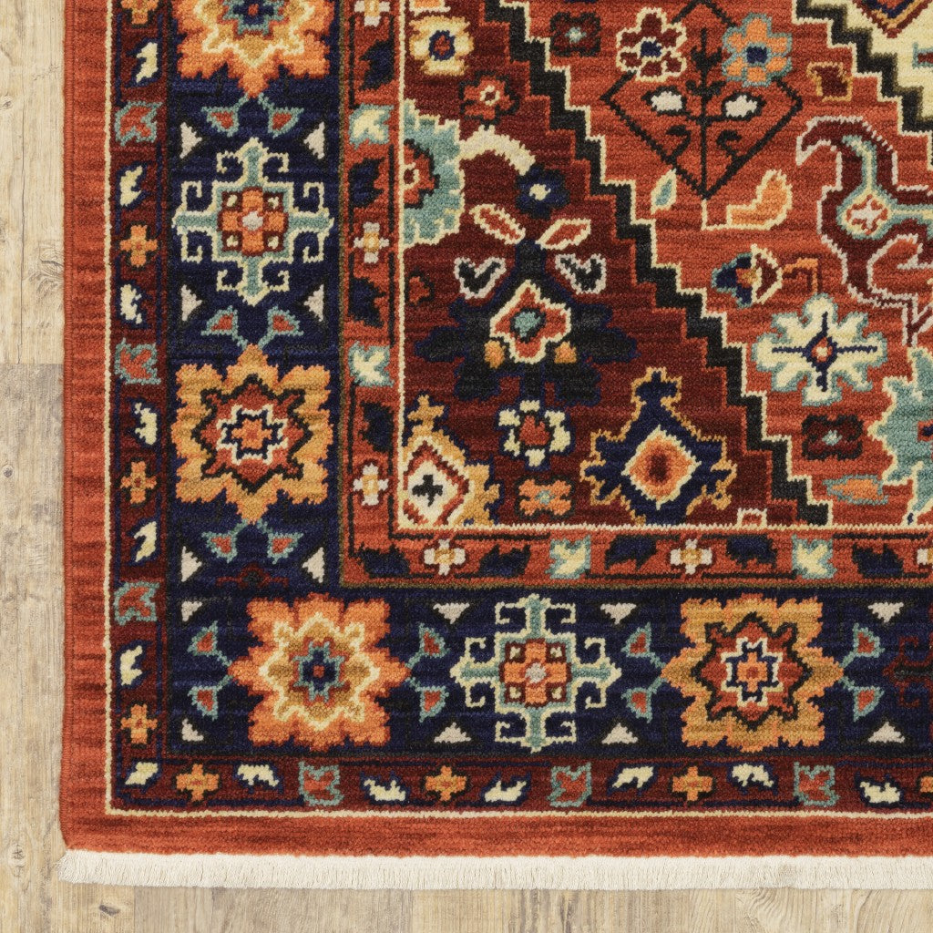 2' X 3' Red Blue Machine Woven Oriental Indoor Area Rug-Area Rugs-DECOROLALA