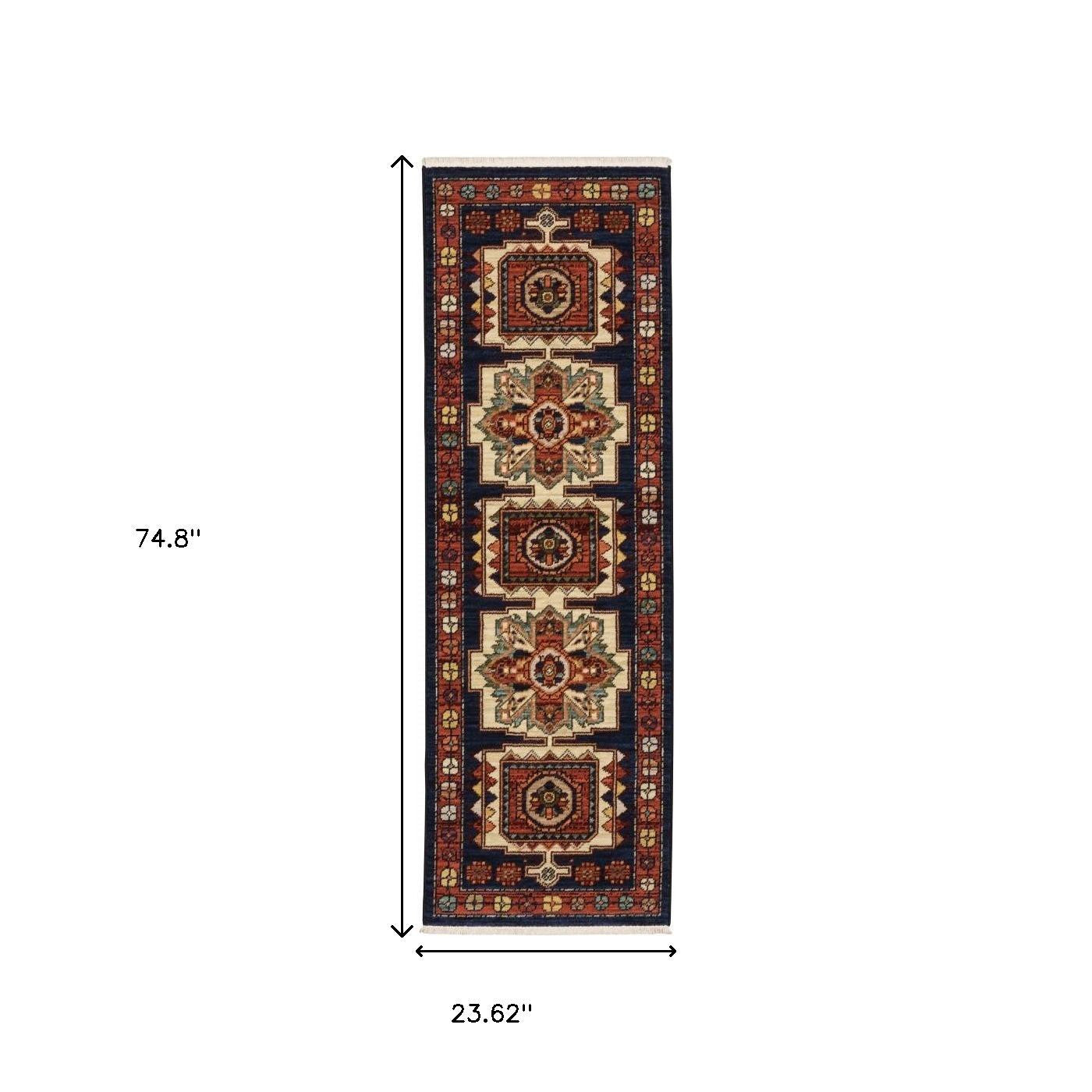 2' X 3' Red Blue Machine Woven Oriental Indoor Area Rug-Area Rugs-DECOROLALA
