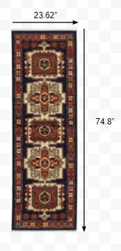 2' X 3' Red Blue Machine Woven Oriental Indoor Area Rug-Area Rugs-DECOROLALA