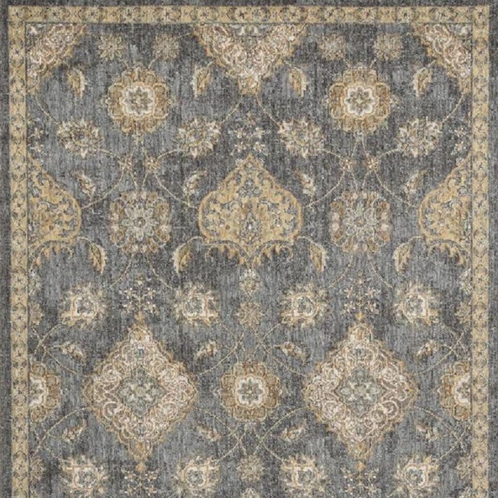 2' X 3' Sage And Slate Gray Wool Floral Medallion Area Rug-Area Rugs-DECOROLALA