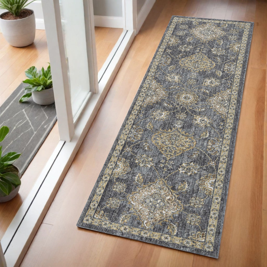 2' X 3' Sage And Slate Gray Wool Floral Medallion Area Rug-Area Rugs-DECOROLALA