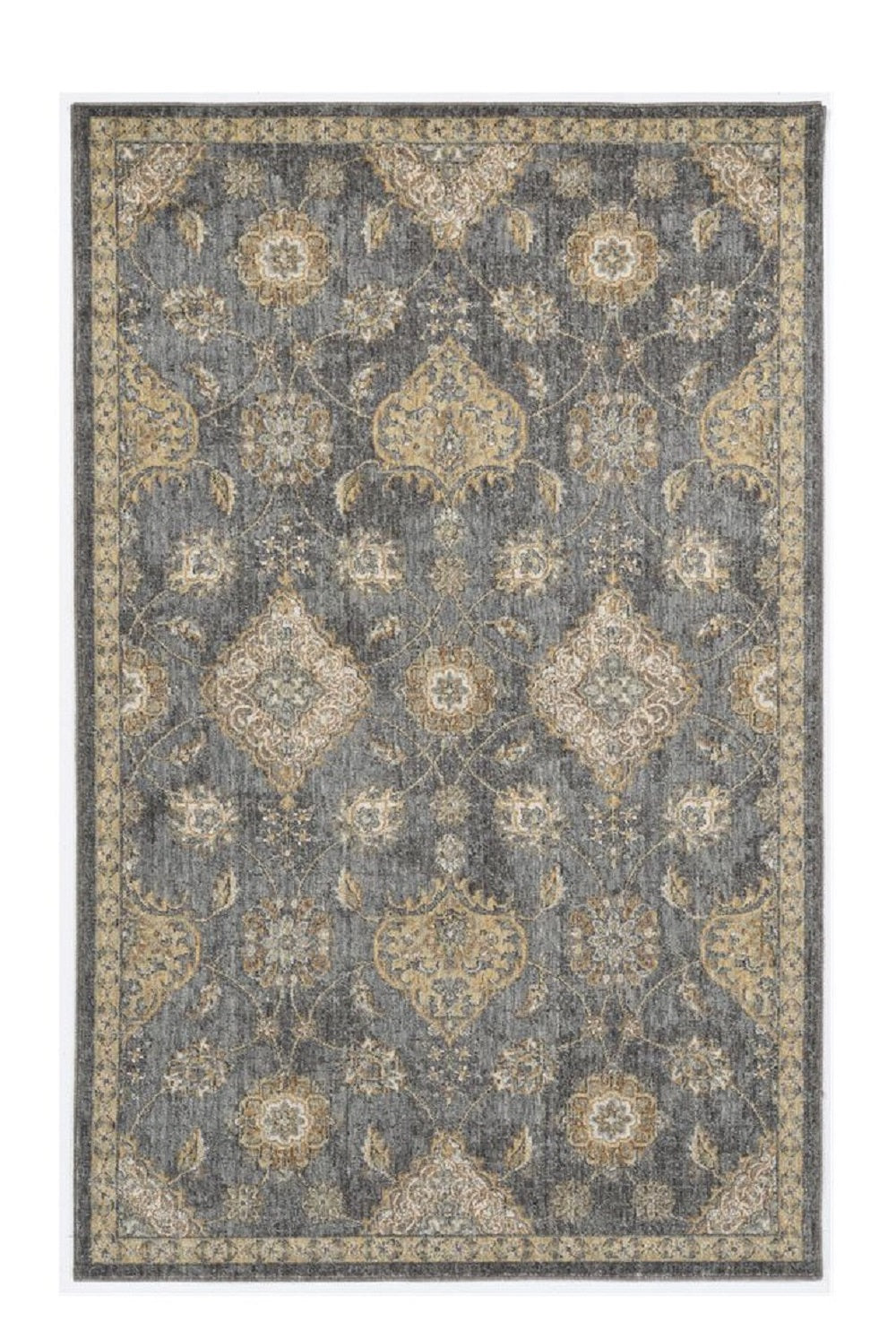 2' X 3' Sage And Slate Gray Wool Floral Medallion Area Rug-Area Rugs-DECOROLALA