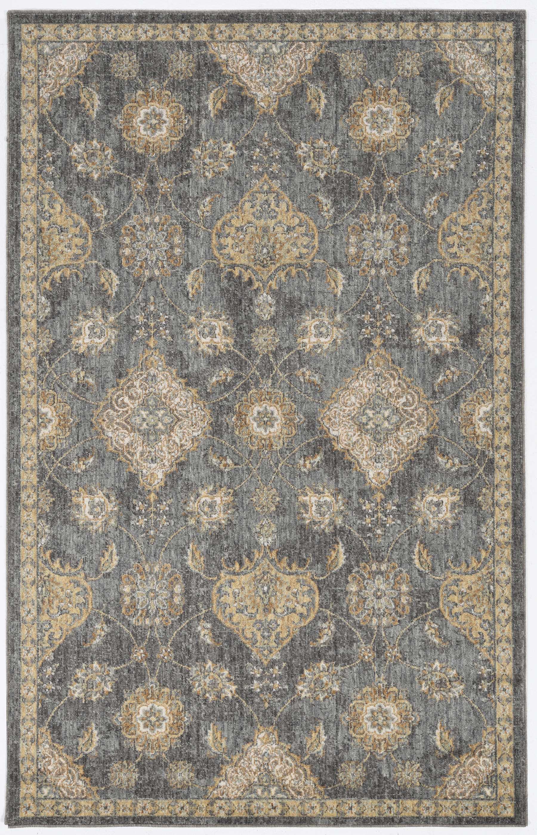 2' X 3' Sage And Slate Gray Wool Floral Medallion Area Rug-Area Rugs-DECOROLALA