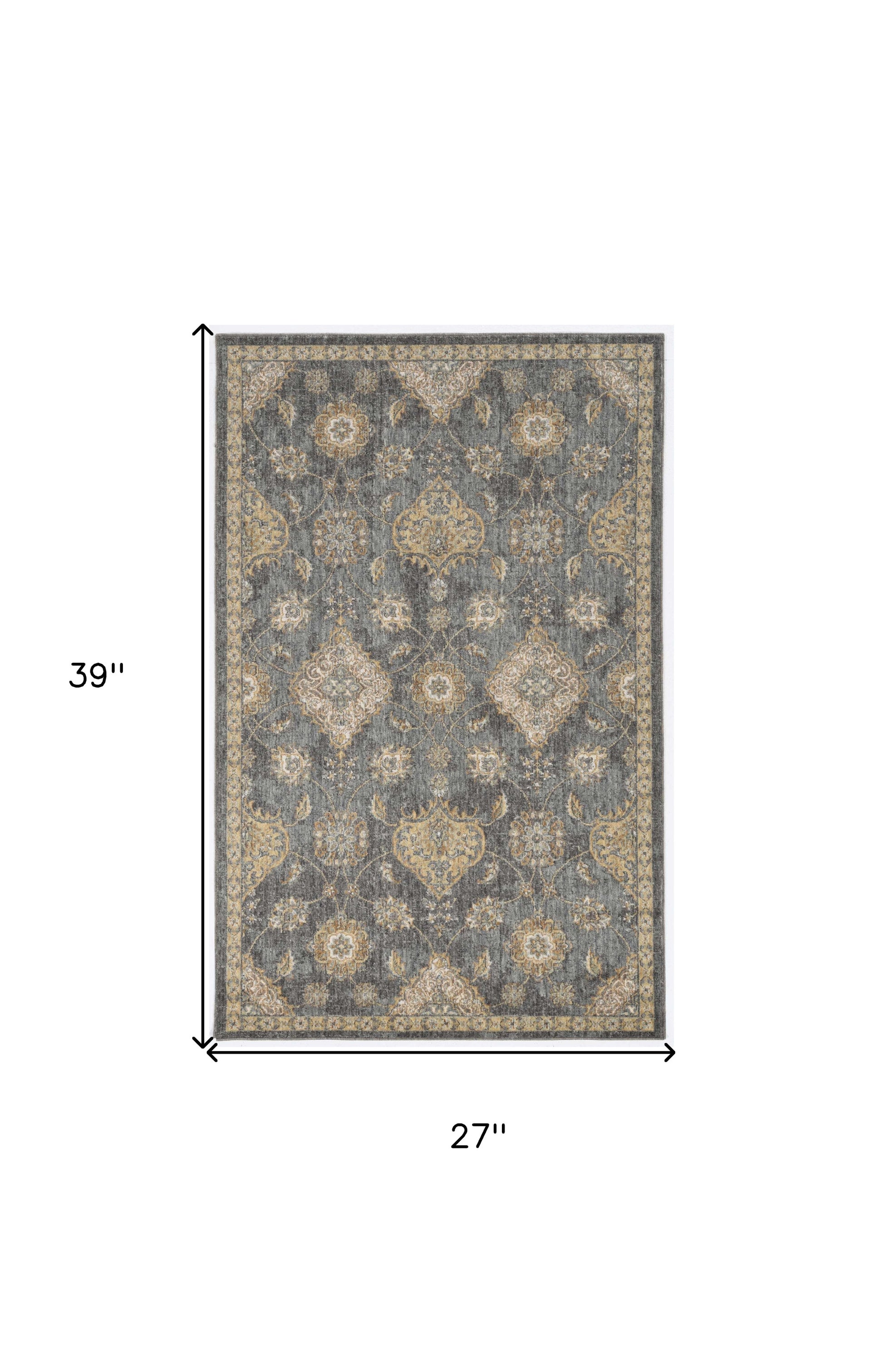 2' X 3' Sage And Slate Gray Wool Floral Medallion Area Rug-Area Rugs-DECOROLALA