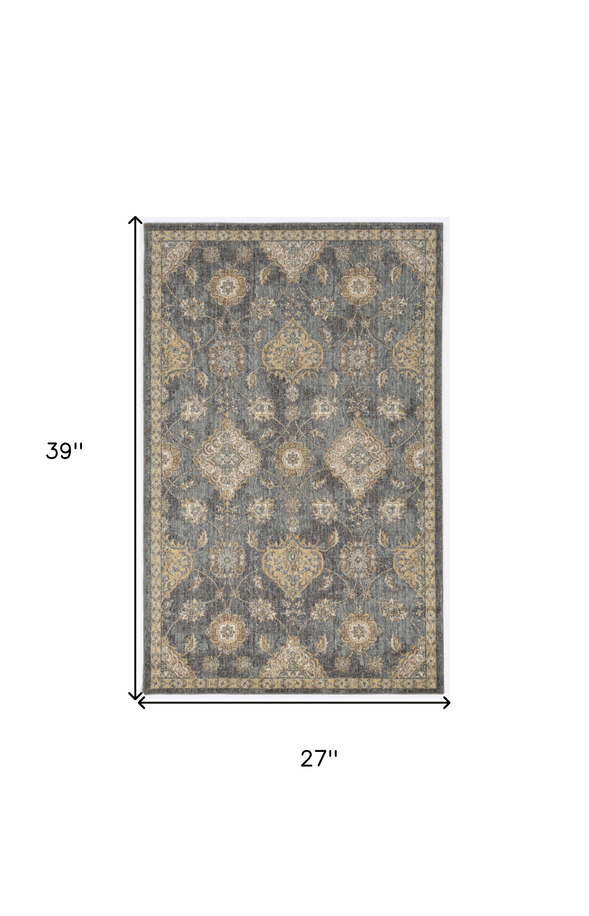 2' X 3' Sage And Slate Gray Wool Floral Medallion Area Rug-Area Rugs-DECOROLALA