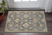 2' X 3' Sage And Slate Gray Wool Floral Medallion Area Rug-Area Rugs-DECOROLALA