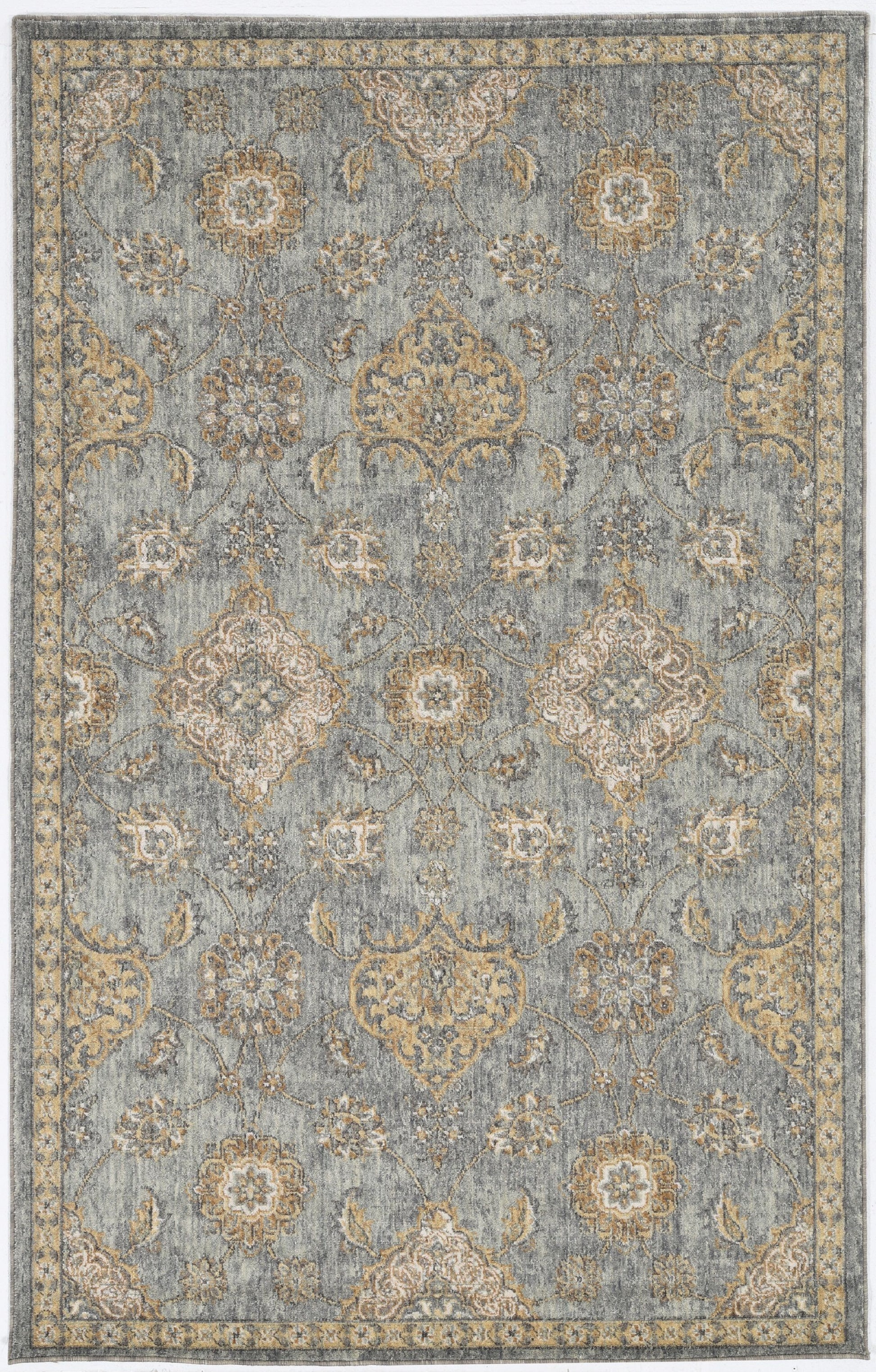 2' X 3' Sage Orange And Gray Wool Floral Distressed Area Rug-Area Rugs-DECOROLALA