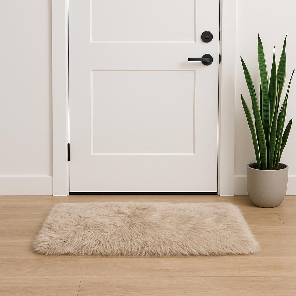 2' X 3' Taupe Sheepskin Area Rug-Area Rugs-DECOROLALA