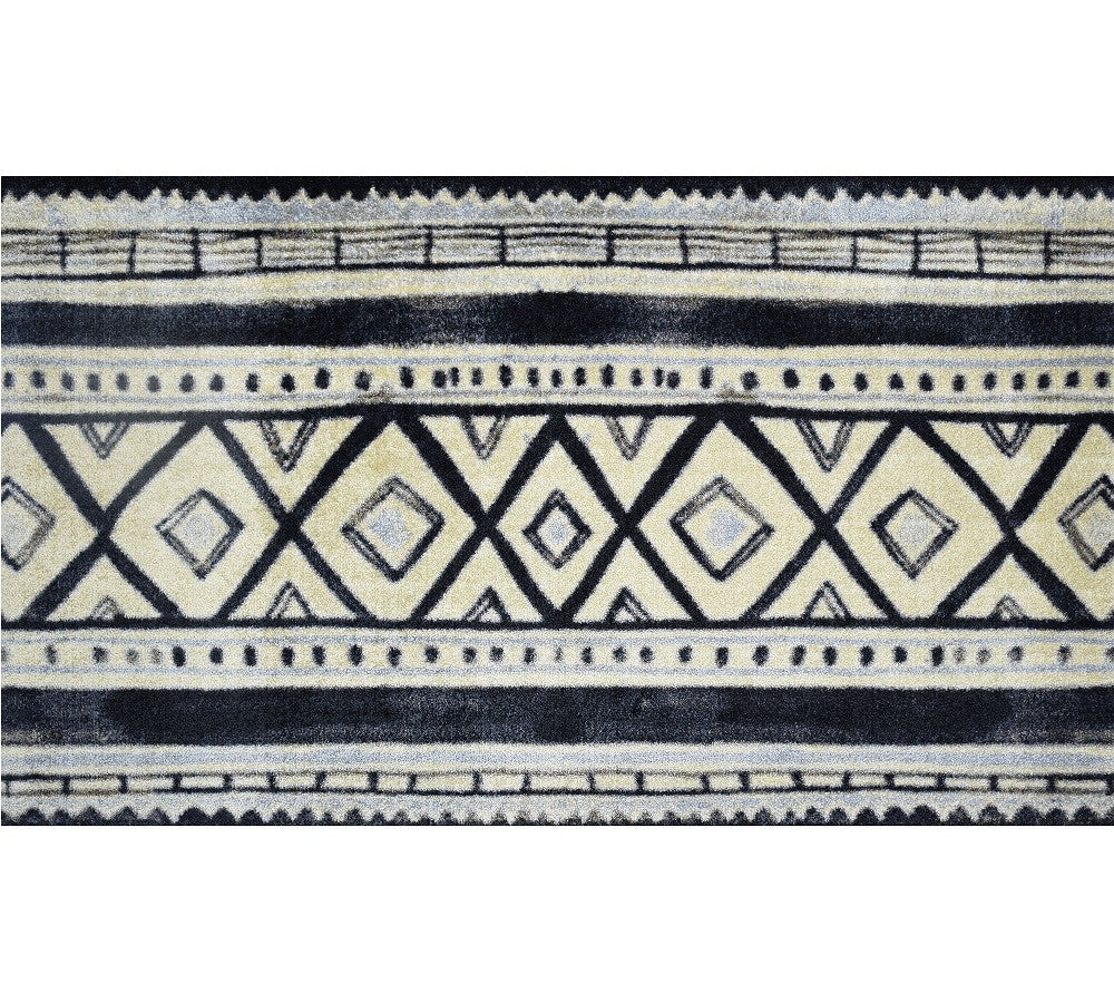 2' X 4' Black and Gray Modern Tribal Washable Floor Mat-Area Rugs-DECOROLALA