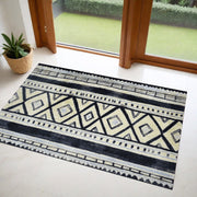 2' X 4' Black and Gray Modern Tribal Washable Floor Mat-Area Rugs-DECOROLALA