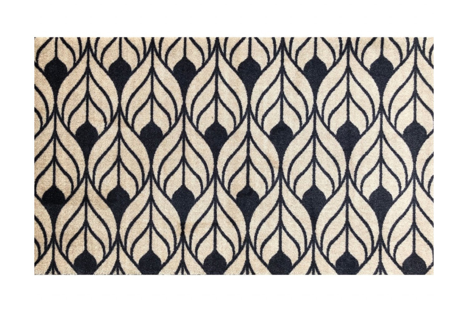 2' X 4' Graphite and Tan Abstract Leaves Washable Floor Mat-Area Rugs-DECOROLALA