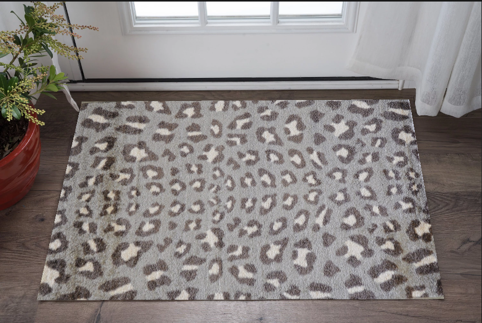 2' X 4' Gray and Brown Cheetah Washable Floor Mat-Area Rugs-DECOROLALA
