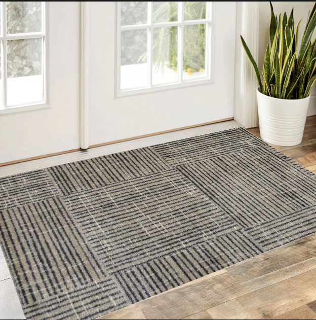 2' X 4' Modern Geo Lines in Squares Washable Floor Mat-Area Rugs-DECOROLALA
