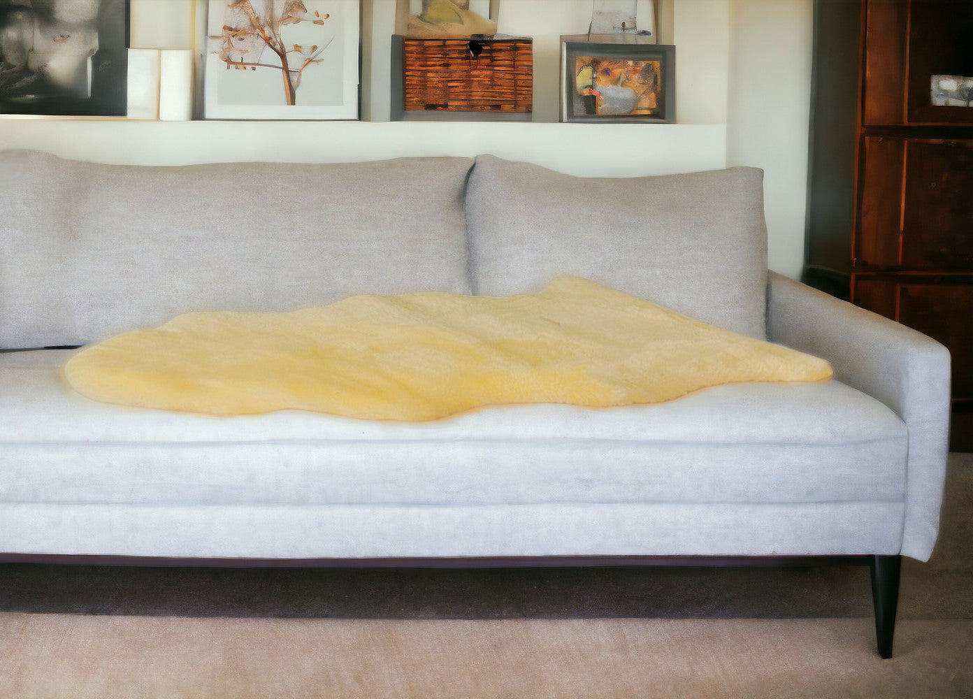 2" X 4" Natural Off White Medical Grade Sheepskin Throw Blanket-Throws & Blankets-DECOROLALA