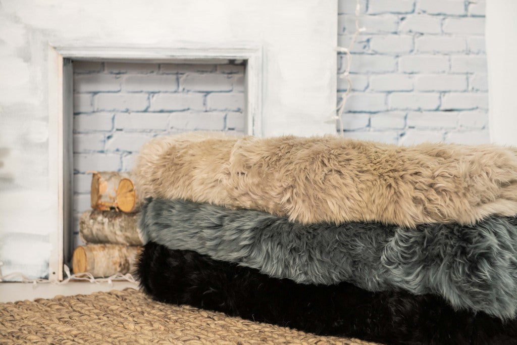 2' X 5' Black Natural Rectangular Sheepskin Area Rug-Area Rugs-DECOROLALA
