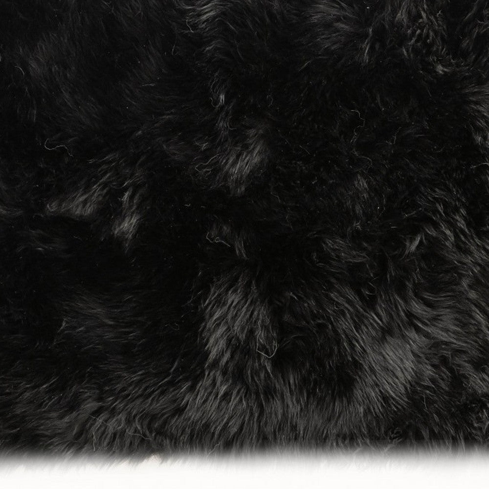 2' X 5' Black Natural Rectangular Sheepskin Area Rug-Area Rugs-DECOROLALA