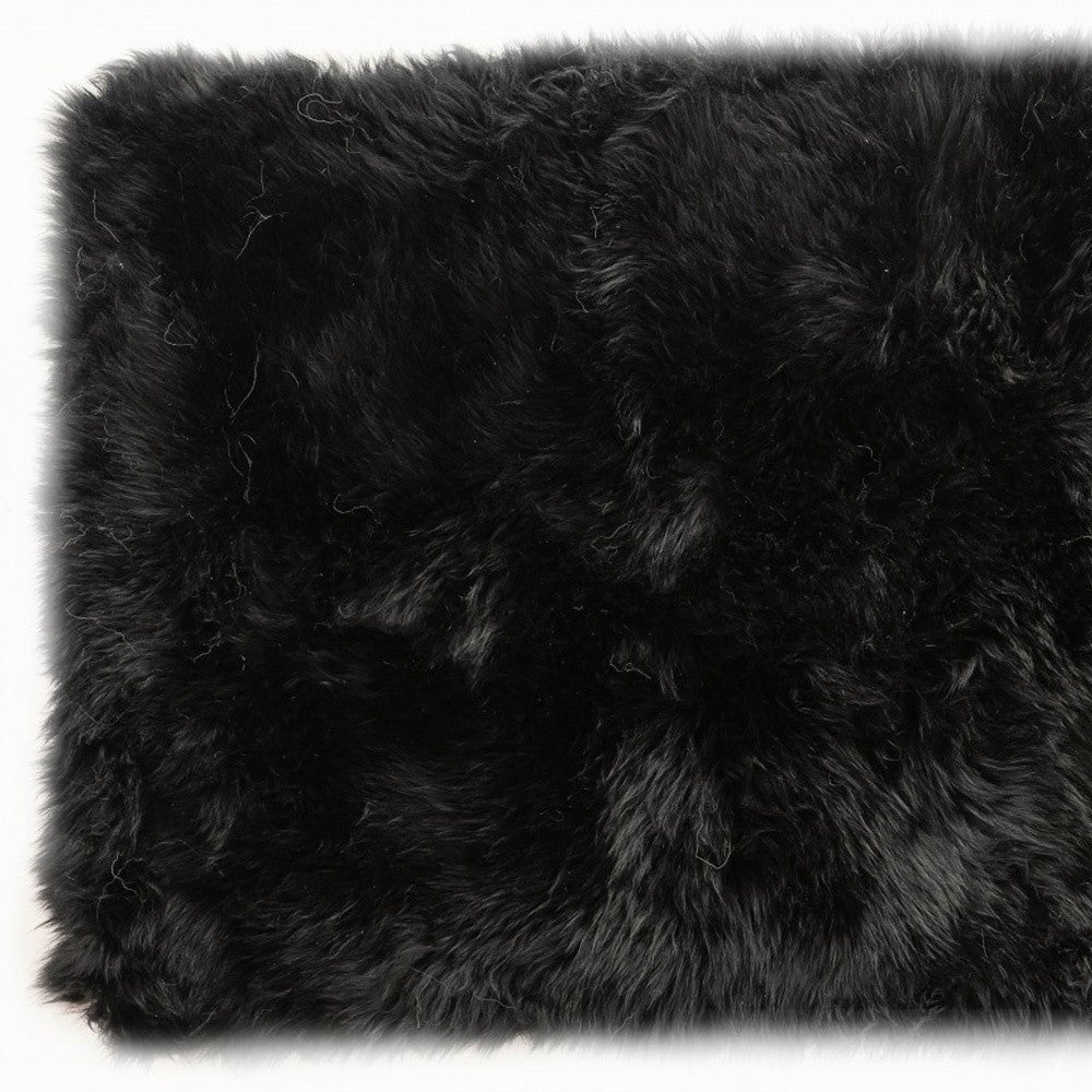 2' X 5' Black Natural Rectangular Sheepskin Area Rug-Area Rugs-DECOROLALA