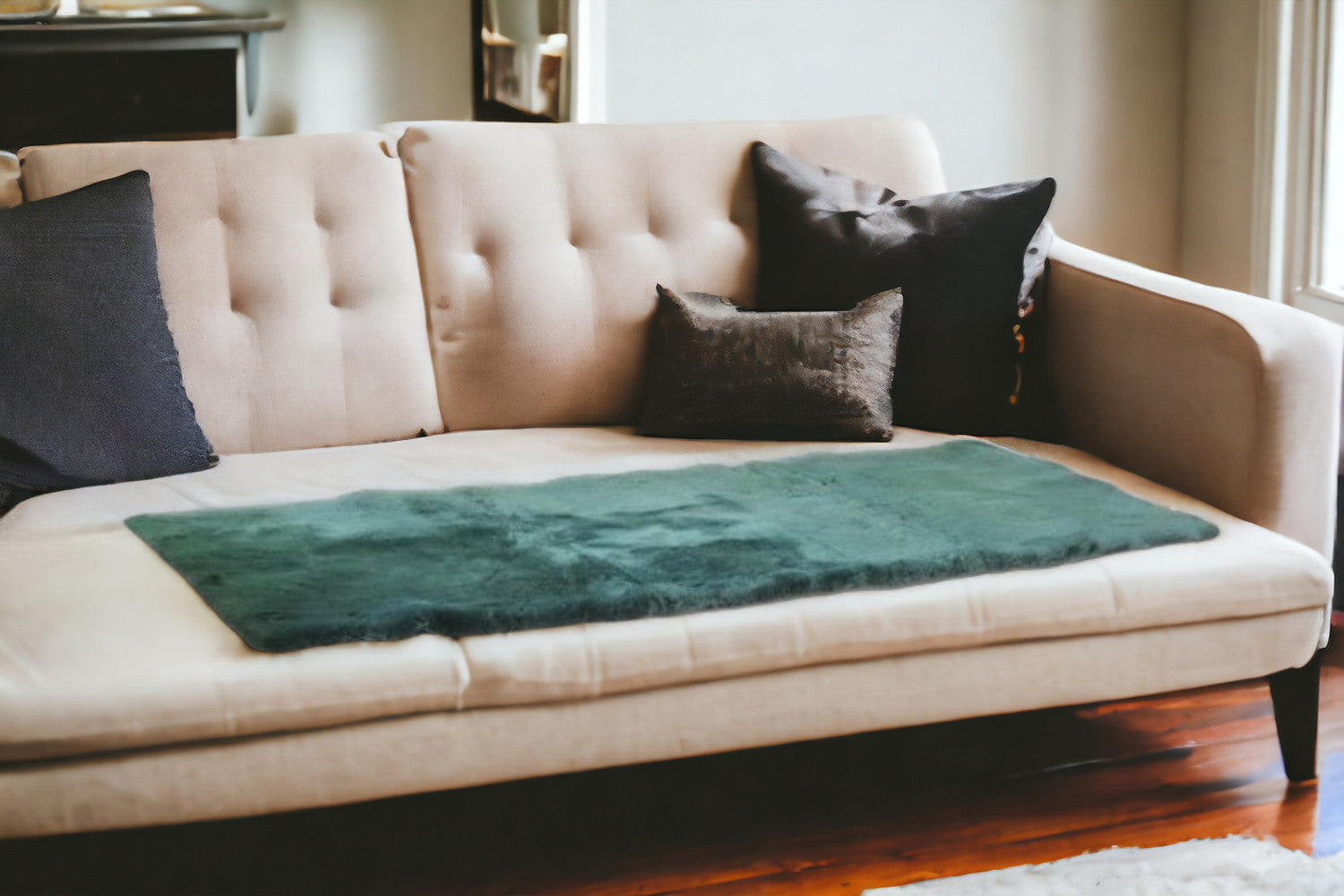 2" X 5" Green Natural Off White Medical Grade Double Sheepskin Throw Blanket-Throws & Blankets-DECOROLALA