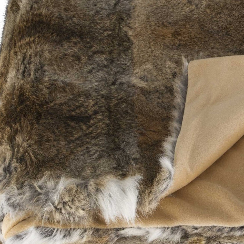 2" X 50" X 60" 100 Natural Rabbit Fur Hazelnut Throw Blanket-Throws & Blankets-DECOROLALA