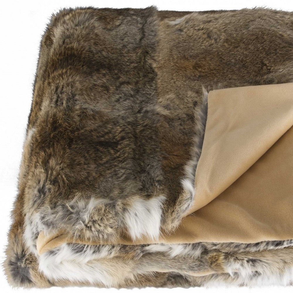 2" X 50" X 60" 100 Natural Rabbit Fur Hazelnut Throw Blanket-Throws & Blankets-DECOROLALA