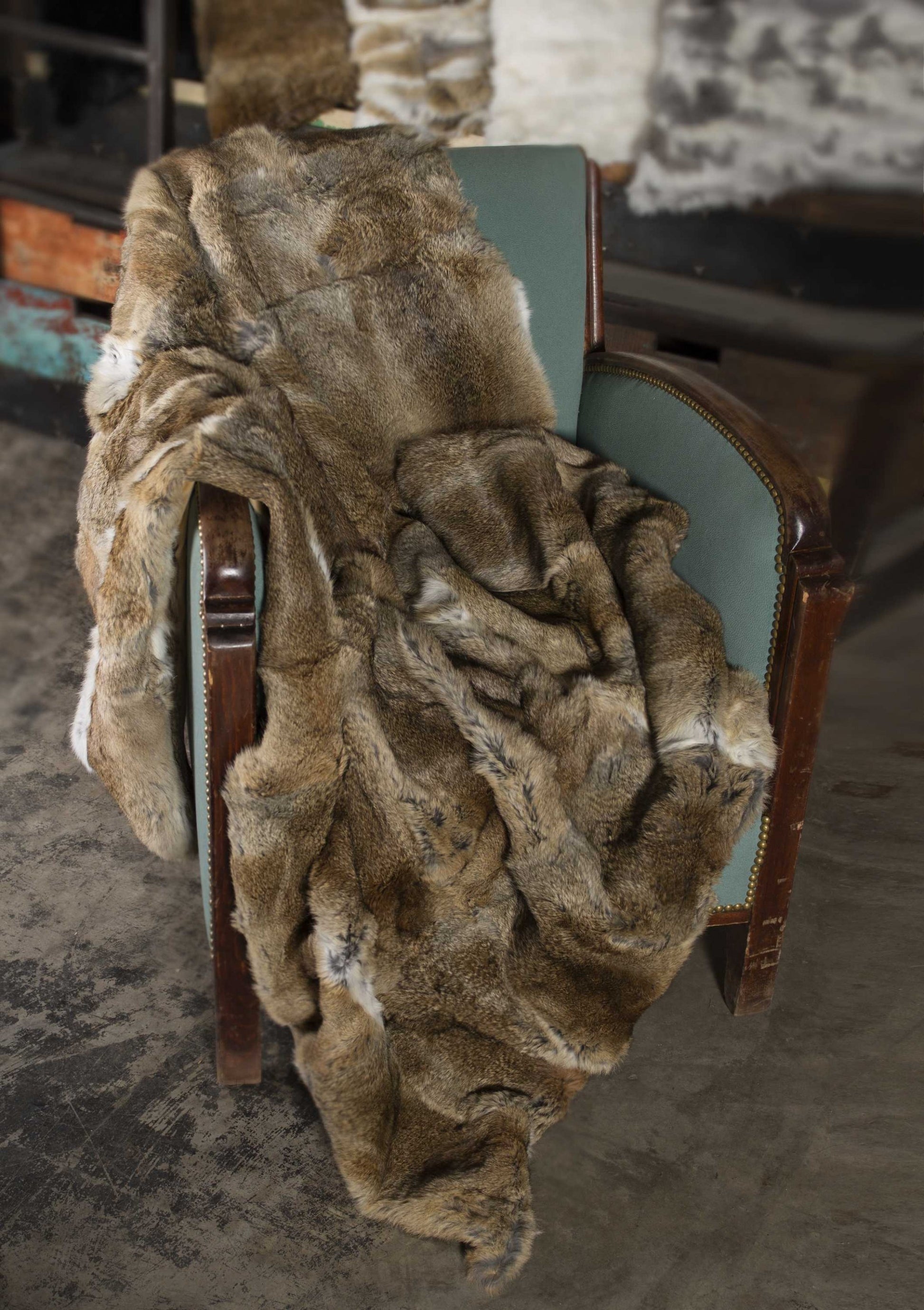 2" X 50" X 60" 100 Natural Rabbit Fur Hazelnut Throw Blanket-Throws & Blankets-DECOROLALA