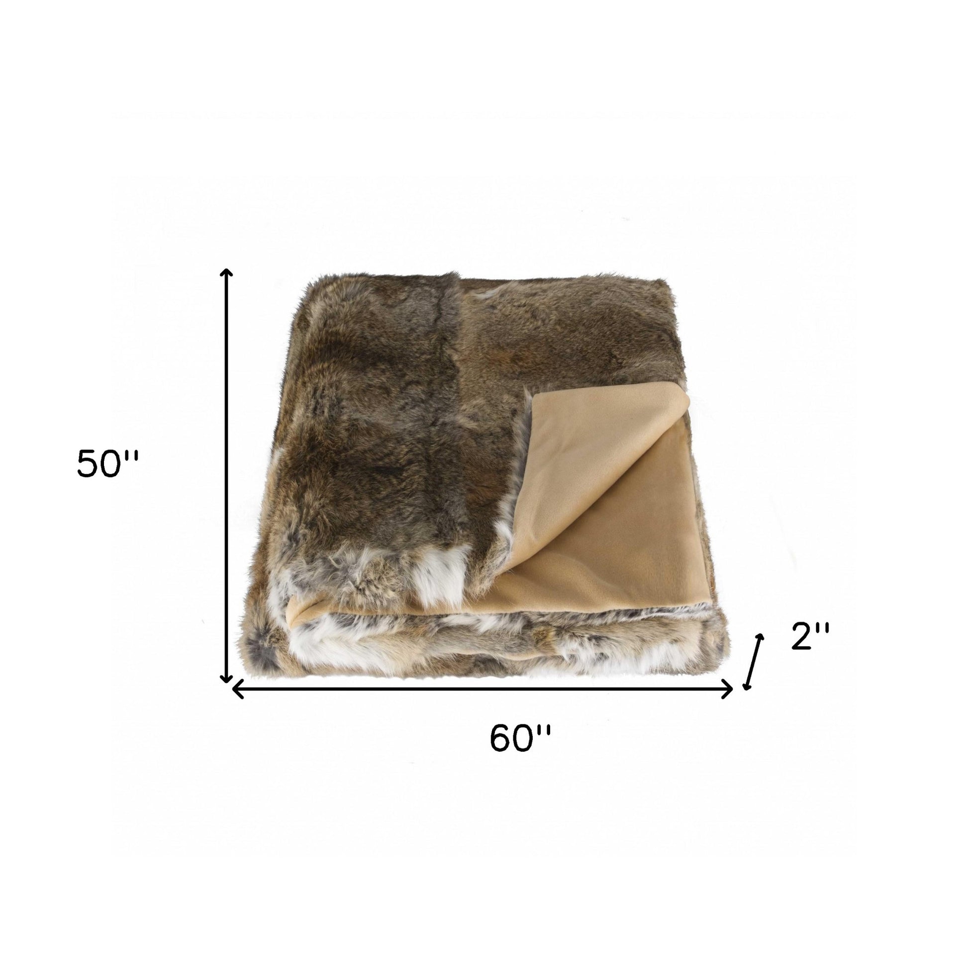 2" X 50" X 60" 100 Natural Rabbit Fur Hazelnut Throw Blanket-Throws & Blankets-DECOROLALA