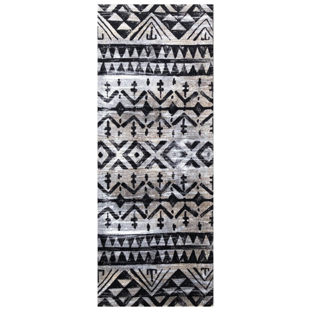2' X 6' Black and Gray Aztec Washable Runner Rug-Area Rugs-DECOROLALA