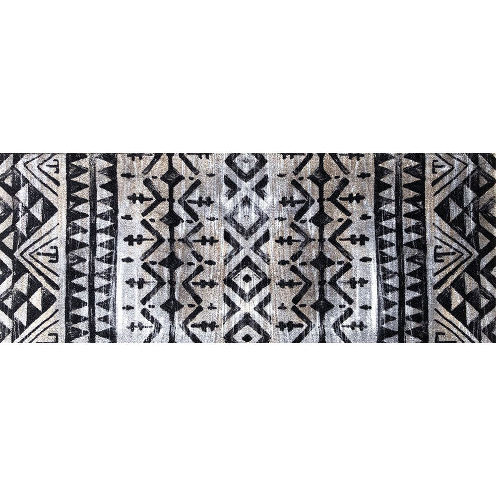 2' X 6' Black and Gray Aztec Washable Runner Rug-Area Rugs-DECOROLALA