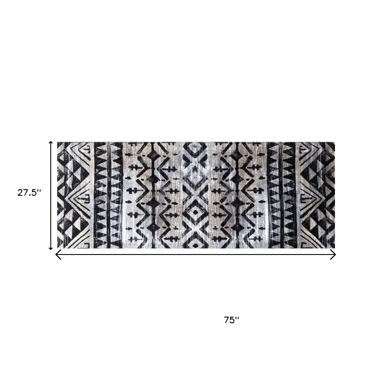 2' X 6' Black and Gray Aztec Washable Runner Rug-Area Rugs-DECOROLALA