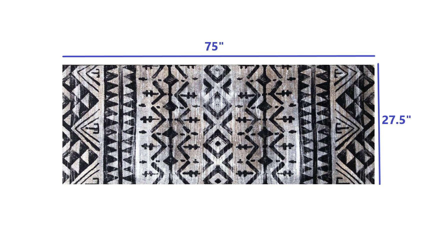 2' X 6' Black and Gray Aztec Washable Runner Rug-Area Rugs-DECOROLALA