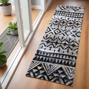 2' X 6' Black and Gray Aztec Washable Runner Rug-Area Rugs-DECOROLALA