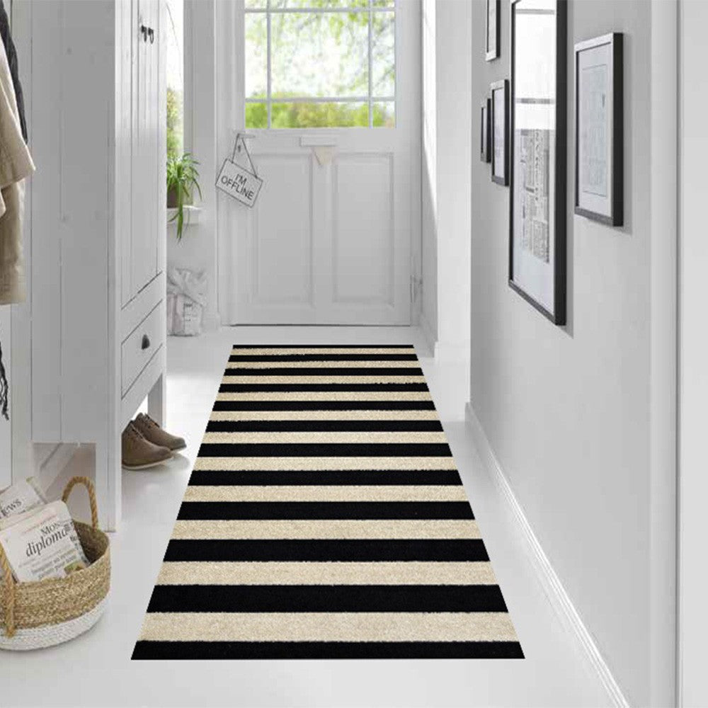 2' X 6' Black and Tan Wide Stripe Washable Runner Rug-Area Rugs-DECOROLALA