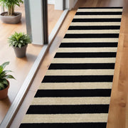 2' X 6' Black and Tan Wide Stripe Washable Runner Rug-Area Rugs-DECOROLALA