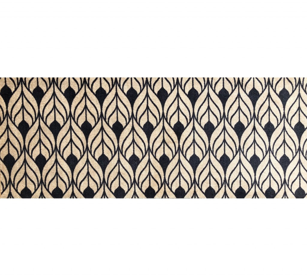 2' X 6' Graphite and Tan Abstract Leaves Washable Runner Rug-Area Rugs-DECOROLALA