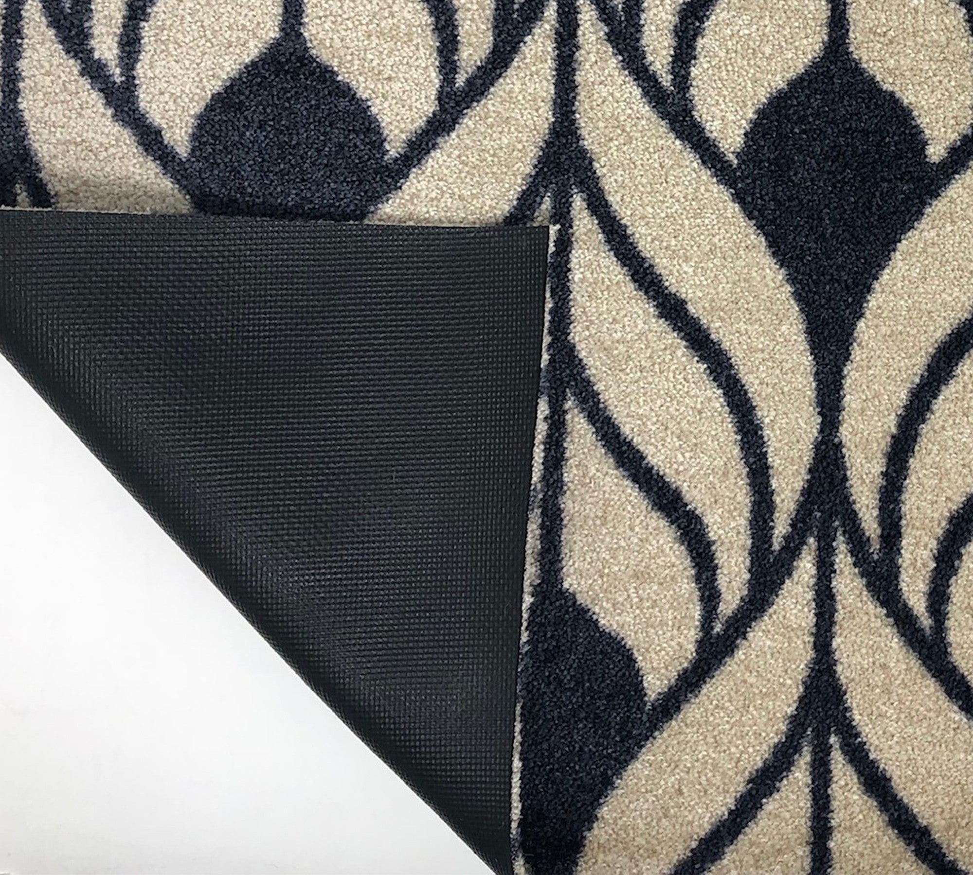 2' X 6' Graphite and Tan Abstract Leaves Washable Runner Rug-Area Rugs-DECOROLALA