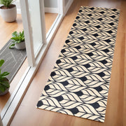 2' X 6' Graphite and Tan Abstract Leaves Washable Runner Rug-Area Rugs-DECOROLALA