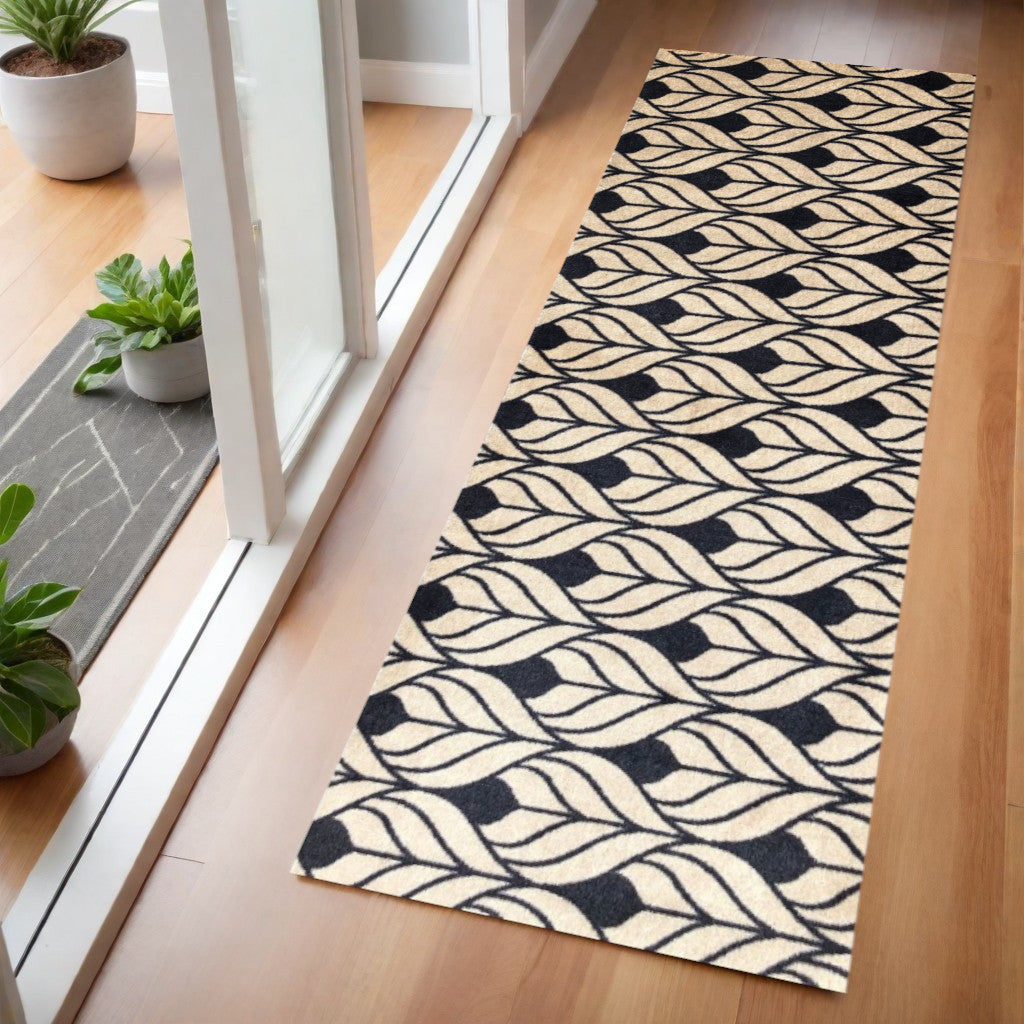 2' X 6' Graphite and Tan Abstract Leaves Washable Runner Rug-Area Rugs-DECOROLALA