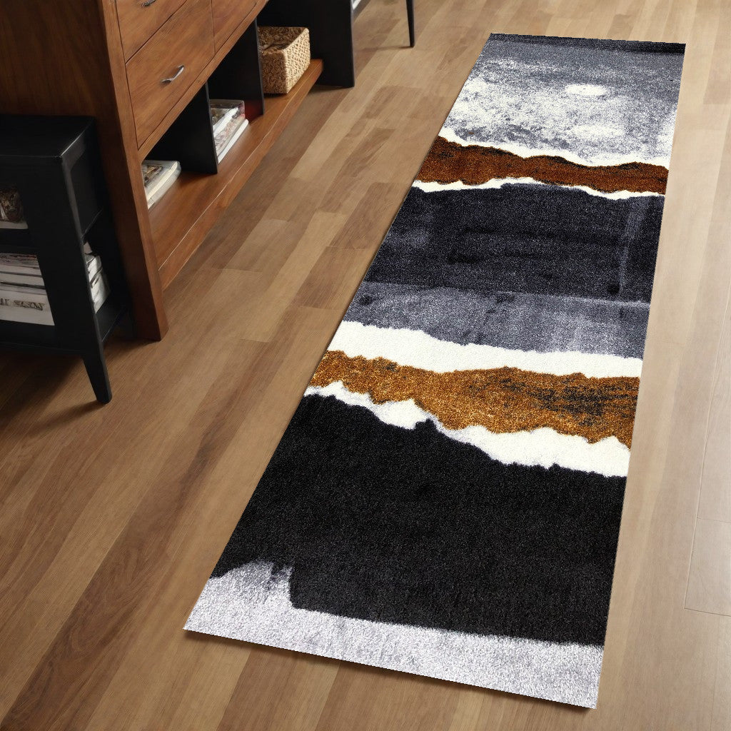 2' X 6' Gray and Brown Abstract Southwest Washable Runner Rug-Area Rugs-DECOROLALA