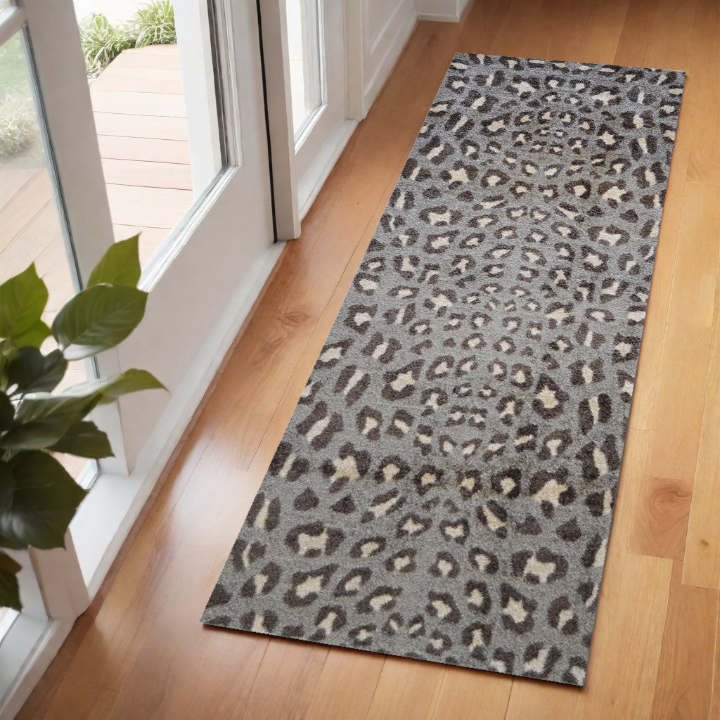 2' X 6' Gray and Brown Cheetah Washable Runner Rug-Area Rugs-DECOROLALA