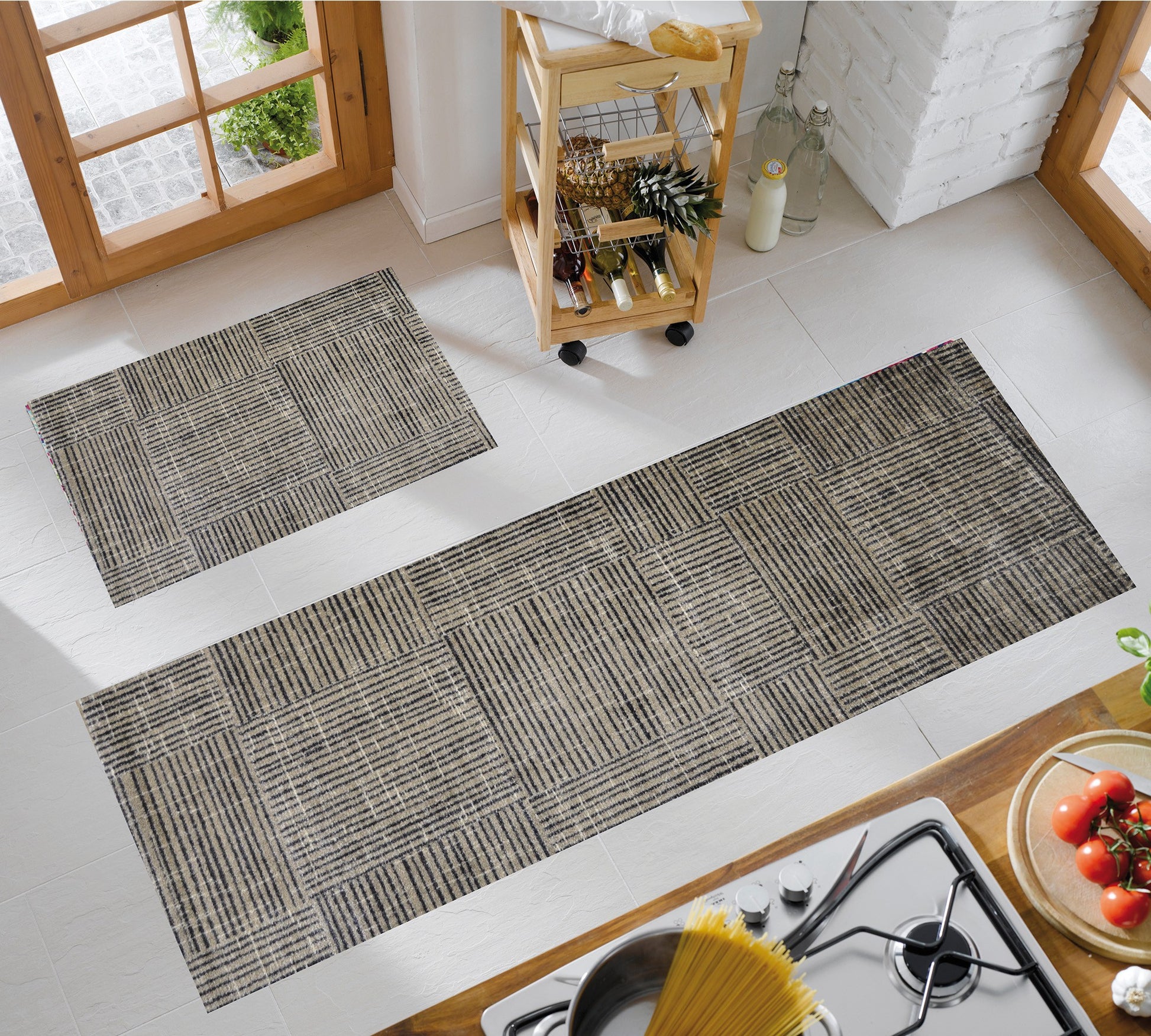 2' X 6' Modern Geo Lines in Squares Washable Runner Rug-Area Rugs-DECOROLALA