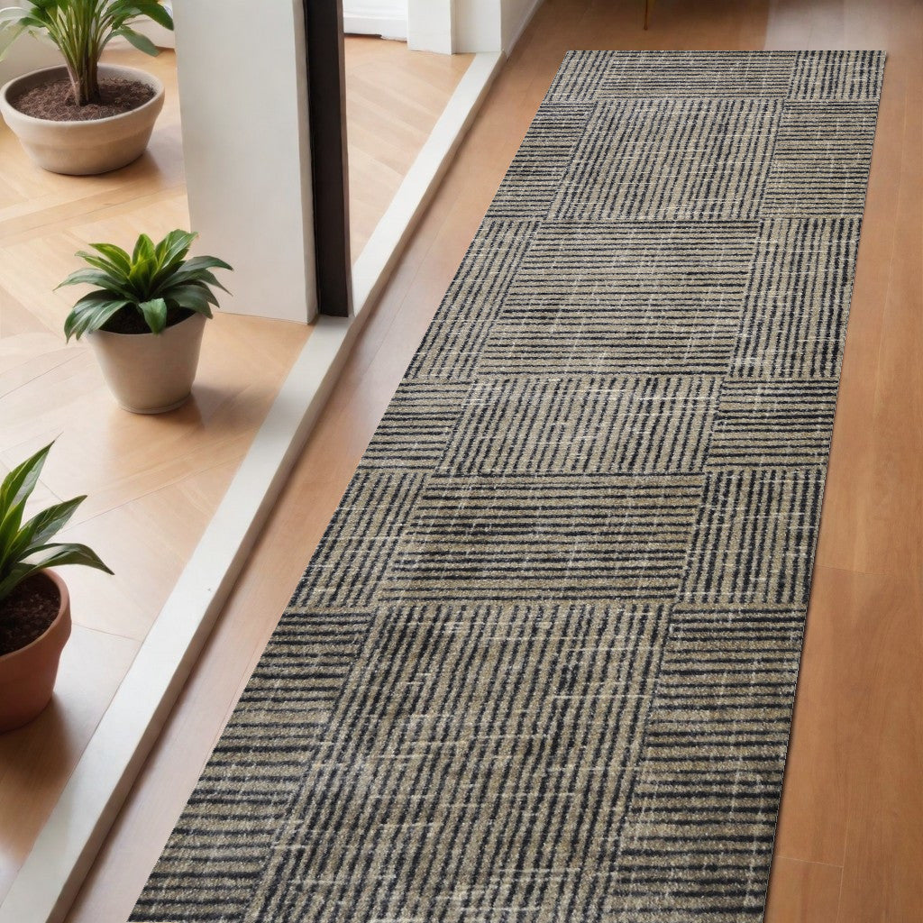 2' X 6' Modern Geo Lines in Squares Washable Runner Rug-Area Rugs-DECOROLALA