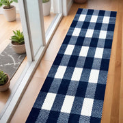 2' X 6' Navy and White Buffalo Plaid Washable Runner Rug-Area Rugs-DECOROLALA
