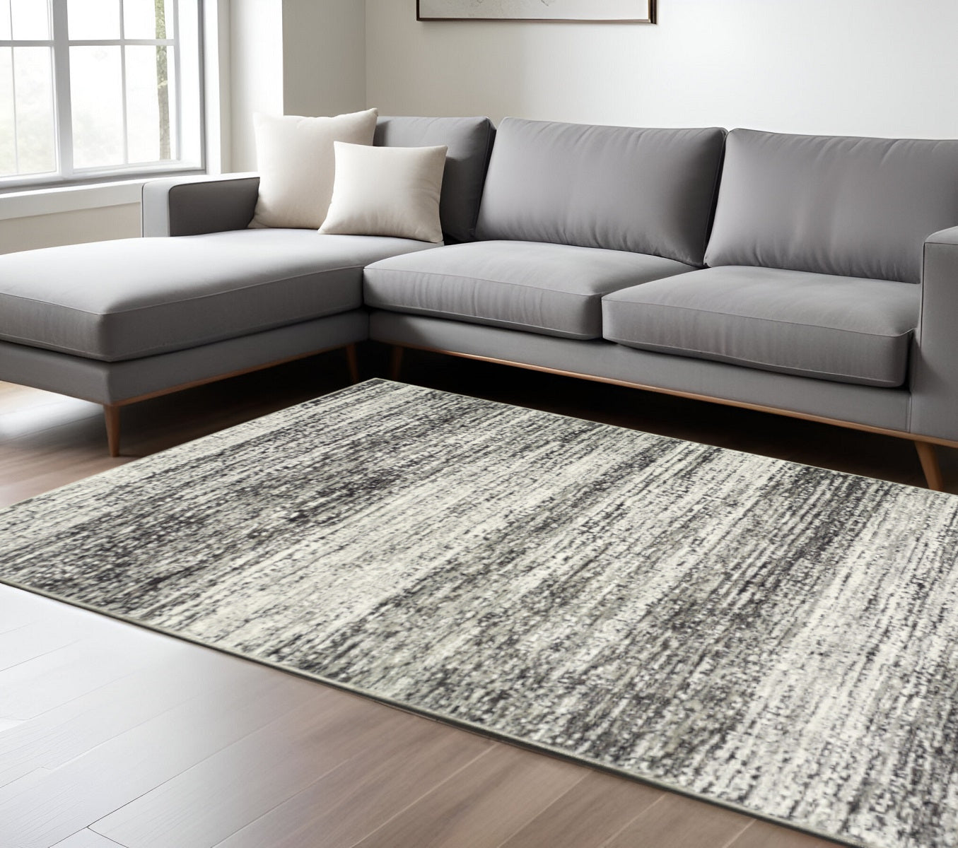 2' X 8' Ash And Slate Abstract Runner Rug-Area Rugs-DECOROLALA