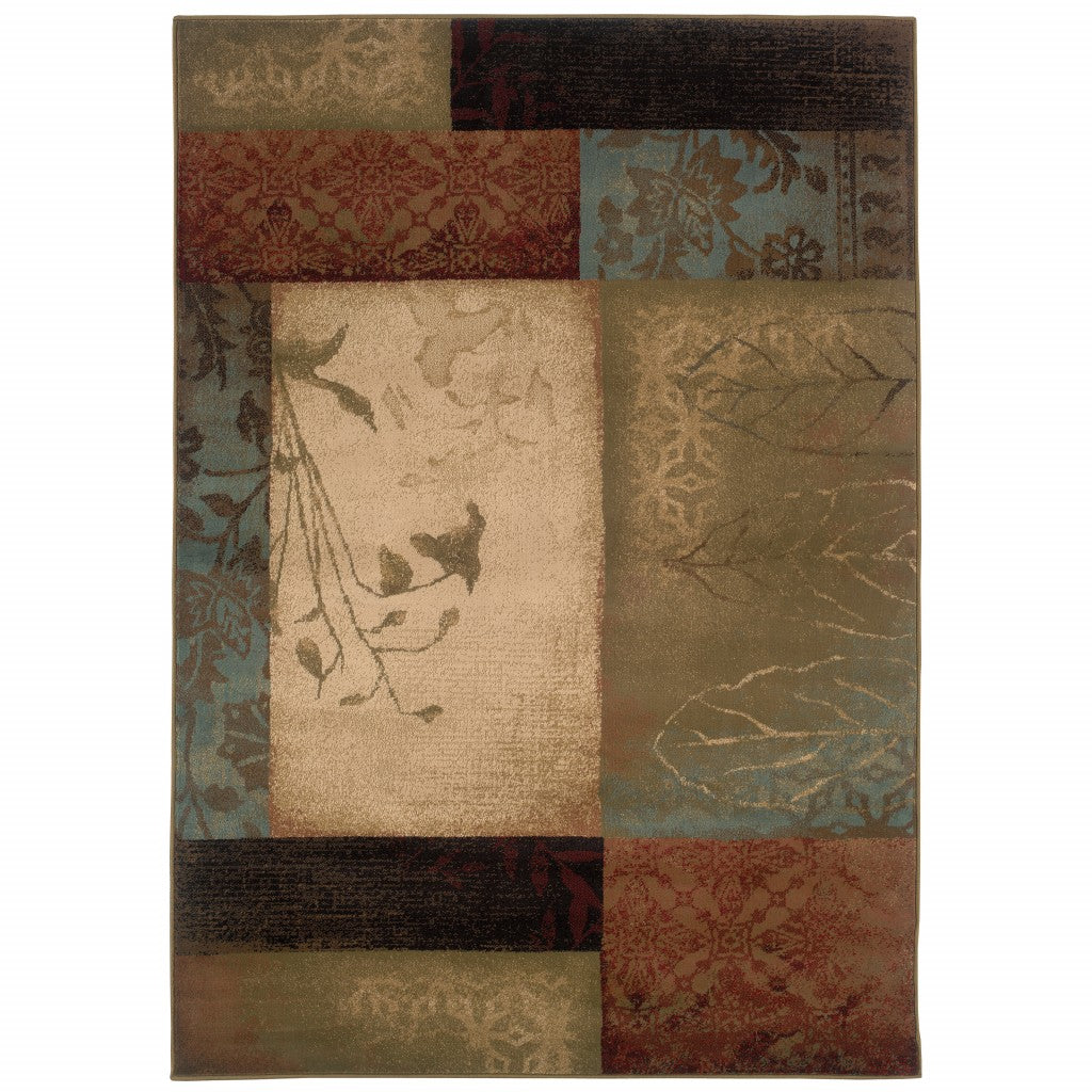 2' X 8' Beige And Brown Floral Block Pattern Runner Rug-Area Rugs-DECOROLALA