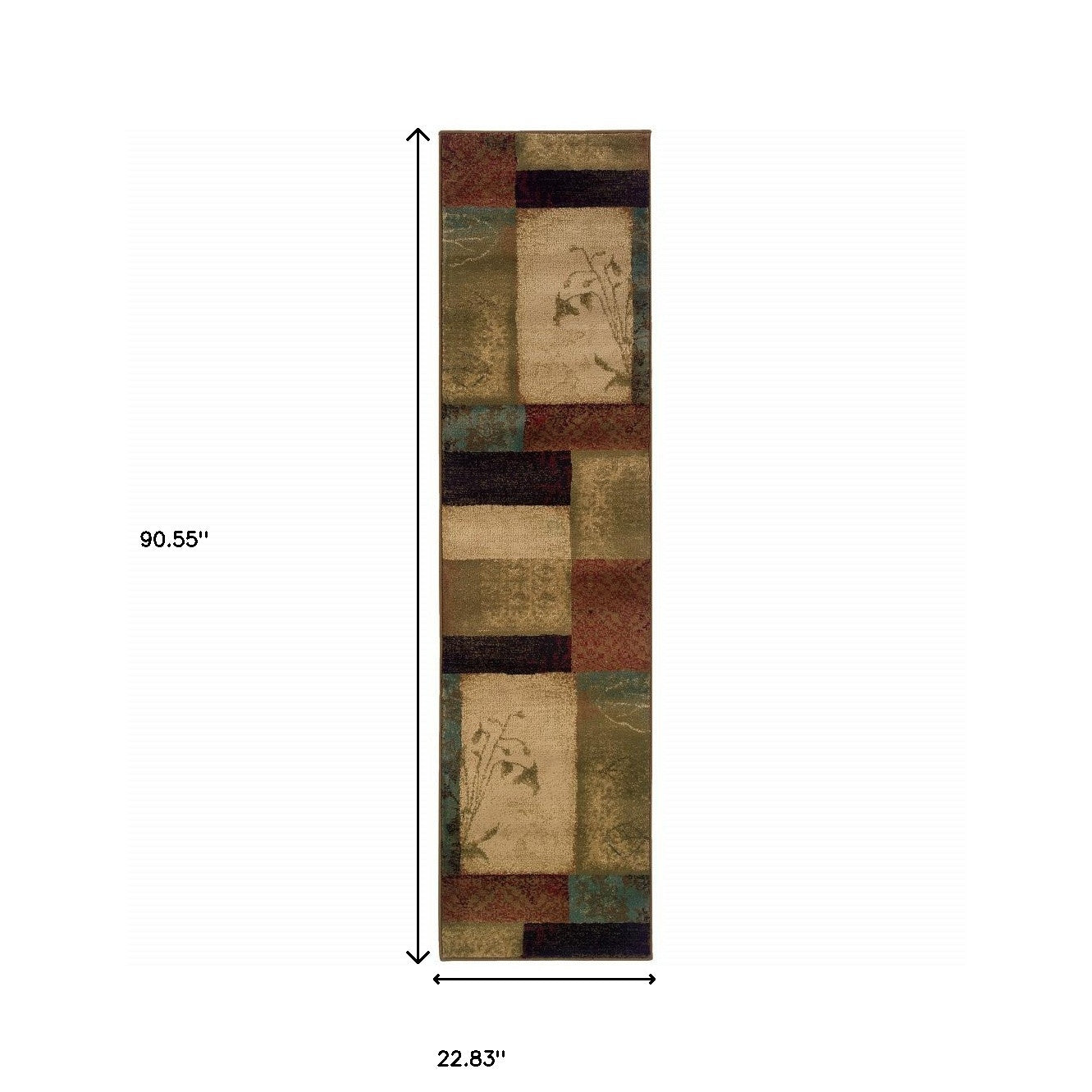 2' X 8' Beige And Brown Floral Block Pattern Runner Rug-Area Rugs-DECOROLALA